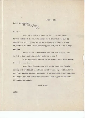 Letters Sent to Dr. S.A. Sochocky, June 2, 1921