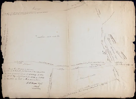 Plan of Three Lots owned in common by and between B. Howland, J.W. Howland, and G.A. Macomber