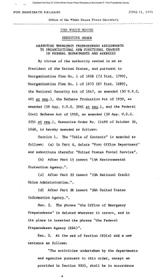 Adjusting Emergency Preparedness Assignments to Organizational and Functional Changes in Federal Departments and Agencies [Executive Order]