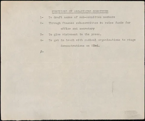 [Citizens National Committee for Sacco and Vanzetti] typed document (copy),[July-August 1927]: Functions of organizing committee
