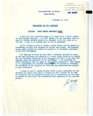 Memorandum from Secretary of State James Byrnes to President Harry S. Truman