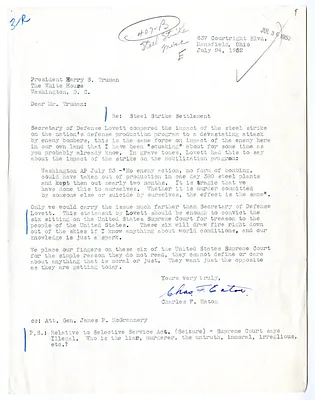 Letter from Charles F. Eaton to President Harry S. Truman