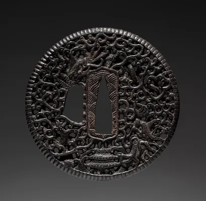 Sword Guard (Tsuba) with Dragons and Palace