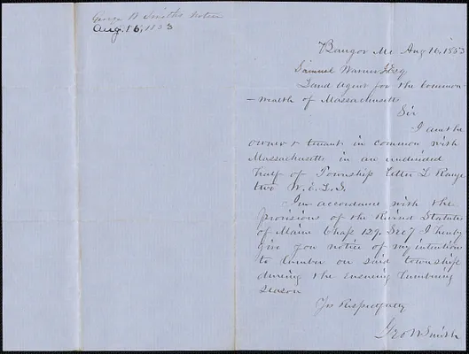 George Smith to Samuel Warner, 16 August 1853
