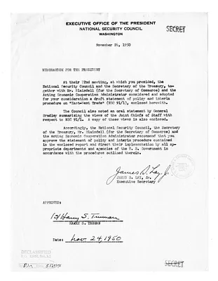 Memorandum from James S. Lay, Jr. to President Harry S. Truman with Attachments