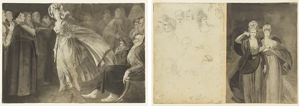 Woman Standing among the Friars (recto) Sketches of Heads (verso, left); Two Women (verso, right)