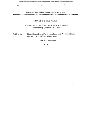 Addition to President's Schedule for Wednesday, March 25, 1976