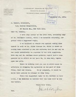Letters Received to A. Roeder, December 12, 1925