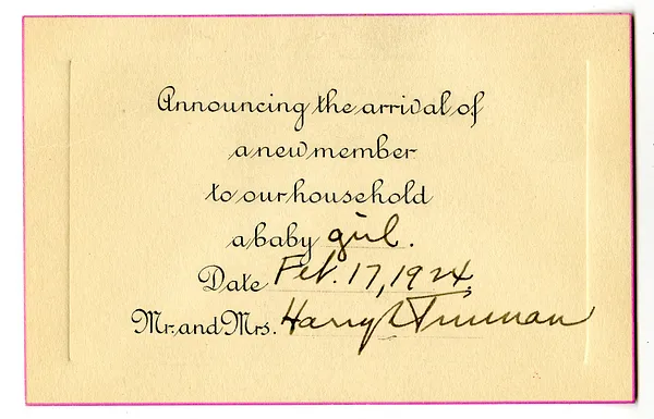 Birth Announcement for Margaret Truman