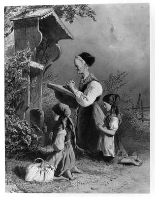 Old Peasant Woman and Girls Kneeling