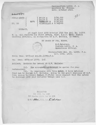 Field Order Number 13 from Captain Newell T. Paterson