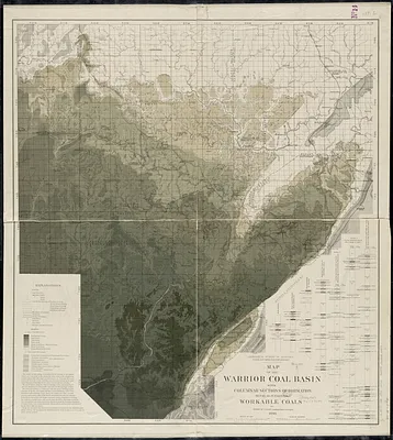 Map of the Warrior coal basin with columnar sections of formation, so far as it carries workable coals