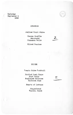 White House Luncheon and Dinner Menu