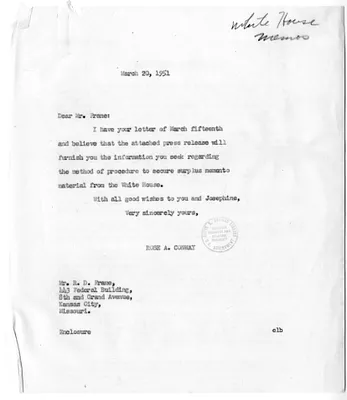 Letter from Rose Conway to R. D. Frame