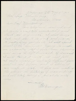 Messenger, J. F. autograph letter signed to Hugo Münsterberg, Albuquerque, N.M., 04 May 1900