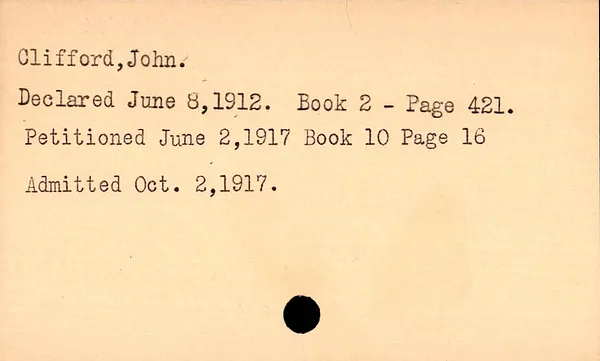 Naturalization Index, New London Superior Court, 1910-1975, Clifford-D'Amato