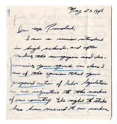 Letter from Miriam Offenberg to President Harry S. Truman