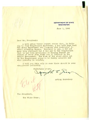 Memorandum from Joseph Grew to President Harry S. Truman