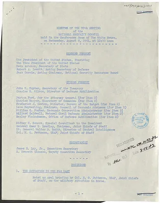 Minutes of the Ninety-Ninth Meeting of the National Security Council