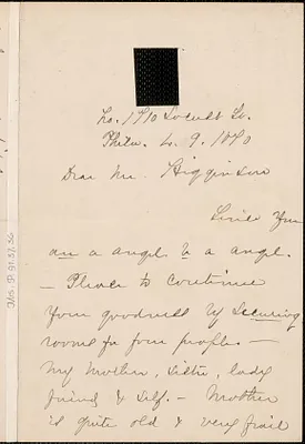 Anna E. Dickinson autograph letter signed to Thomas Wentworth Higginson, Philadelphia, 9 March 1870?