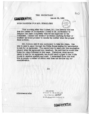 Memorandum of Conversation with Secretary of State Dean Acheson and Administrative Assistant to the President Donald Dawson