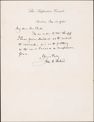 Letter from Judge John Aiken to Clerk about notice and posting