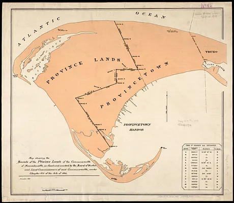 Map showing the bounds of the Province lands of the Commonwealth of Massachusetts, as fixed and marked by the Board of Harbor and Land Commissioners of said Commonwealth, under chapter 470 of the Acts of 1893