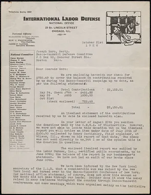 James P. Cannon (International Labor Defense) typed letter signed to Joseph Moro, Chicago, Ill., October 21, 1926