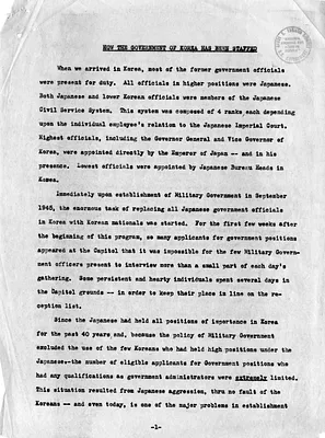 Memorandum, "How the Government of Korea Has Been Staffed"