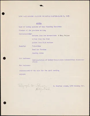 Agenda of LCRC Fair Housing Standing Committee Meeting, March 1965