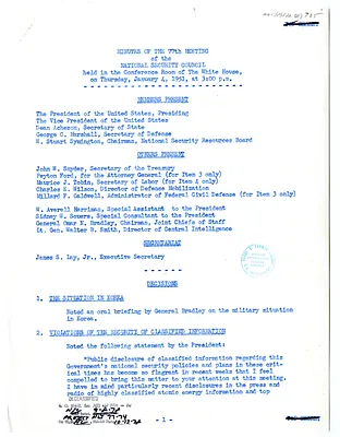 Minutes of the Seventy-Seventh Meeting of the National Security Council