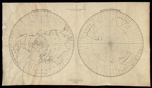 Index diagram of sheets for the International map on the scale of 1:1,000,000