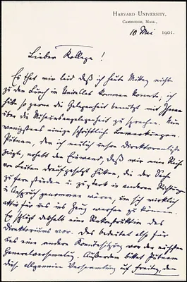 Francke, Kuno, 1855-1930 autograph letter signed to Hugo Münsterberg, Cambridge, Mass., 10 May 1901