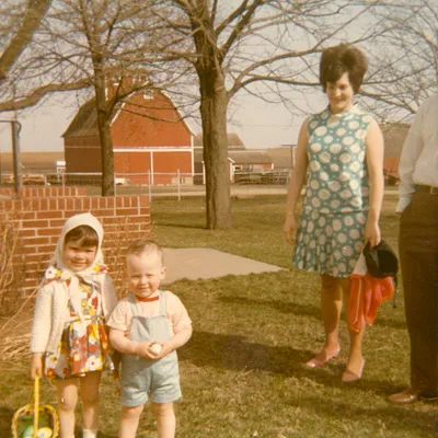 Children and Adult Woman Outdoors, Cedar Falls, 1971