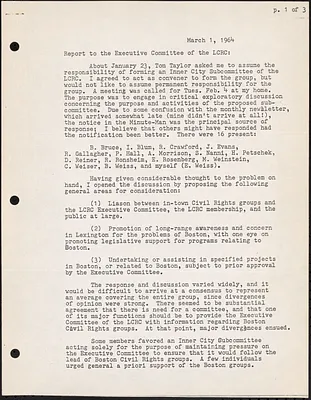 Report to the Executive Committee of the LCRC, March 1964