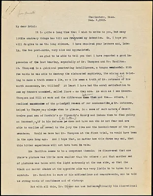 Bartolomeo Vanzetti typed letter (copy) to the Brini family, Charlestown, 2 December 1923