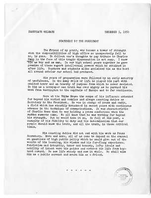 Press Release, Statement by President Harry S. Truman