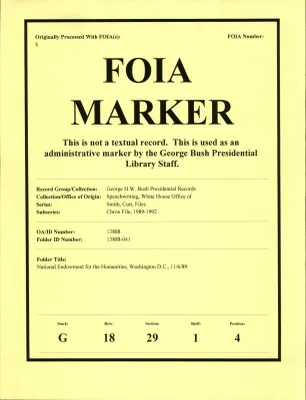 National Endowment for the Humanities, Washington, DC 11/6/89 [OA 8130]