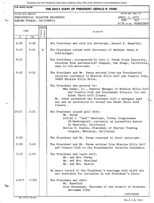 President Gerald R. Ford's Daily Diary, April 02, 1975