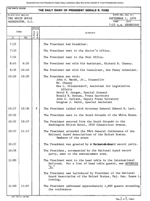 President Gerald R. Ford's Daily Diary, September 01, 1976