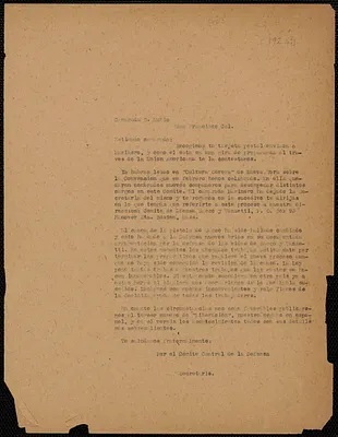 Sacco-Vanzetti Defense Committee typed letter, in Spanish (copy), to G. Rubio, Boston, Mass., [1924?]