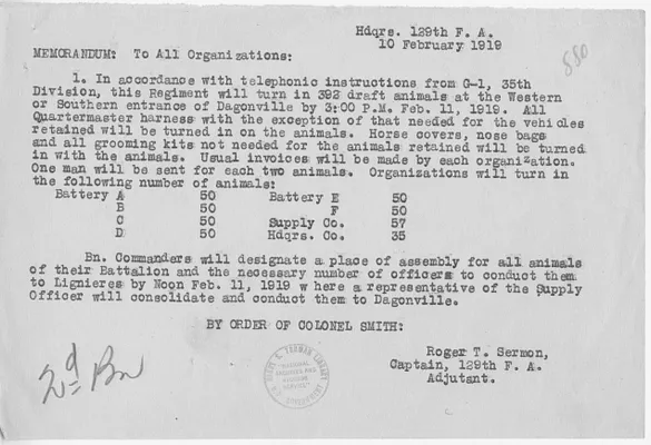 Memorandum to All Organizations from Captain Roger T. Sermon