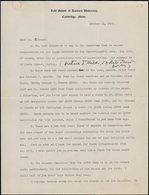 Felix Frankfurter typed letter signed to Aldino Felicani, Cambridge, Mass., October 11, 1927