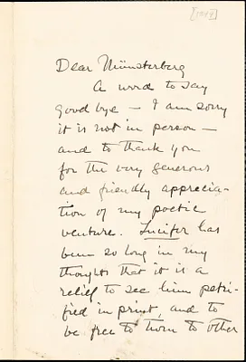 Santayana, George, 1863-1952 autograph letter signed to Hugo Münsterberg, 1899