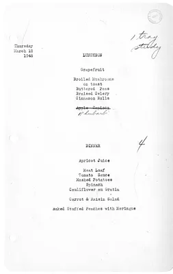 White House Luncheon and Dinner Menu