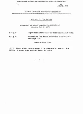 Addition to President's Schedule, Monday, July 12, 1976
