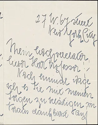 Renucci, Claire di autograph letter signed to Hugo Münsterberg, New York, 1912