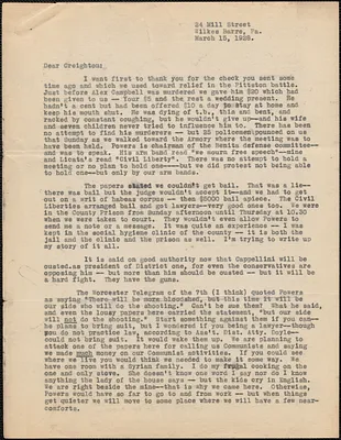 Mary Donovan and Powers [Hapgood] typed letter to Creighton [J.] [Hill], Wilkes-Barre, Pa., March 15, 1929