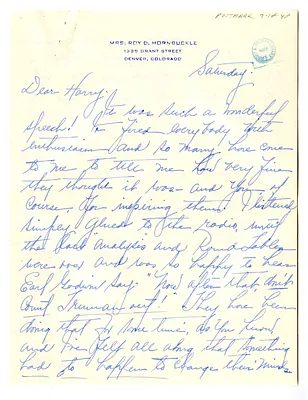 Letter from Myra Hornbuckle to Harry S. Truman
