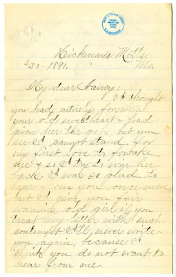 Letter from Mary Martha Truman to Nancy Bentley